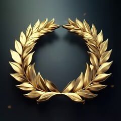 Golden laurel wreath on black background. antique realistic vintage style gold colored winning laurel wreath. Generative AI