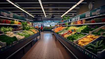 Colorful Vegetable Aisle in a Hypermarket