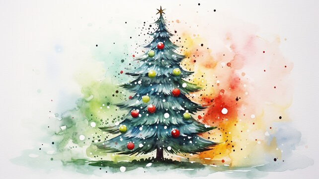 watercolour paint of Christmas tree