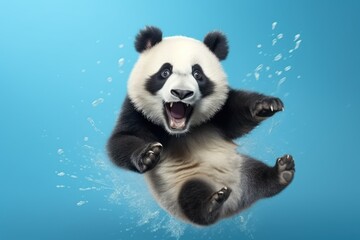 Fototapeta premium Happy panda jumping and having fun.