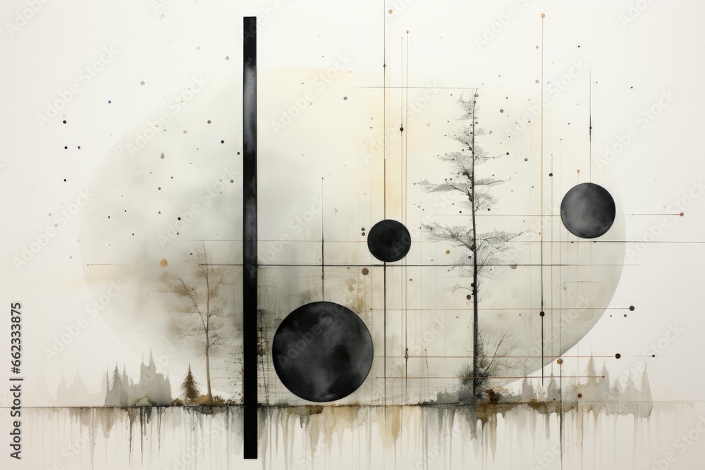 Poster a painting of a circle with a tree in the middle of it.