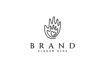 Vector logo template abstract image of father's palm and child's palm love care with continuous line style