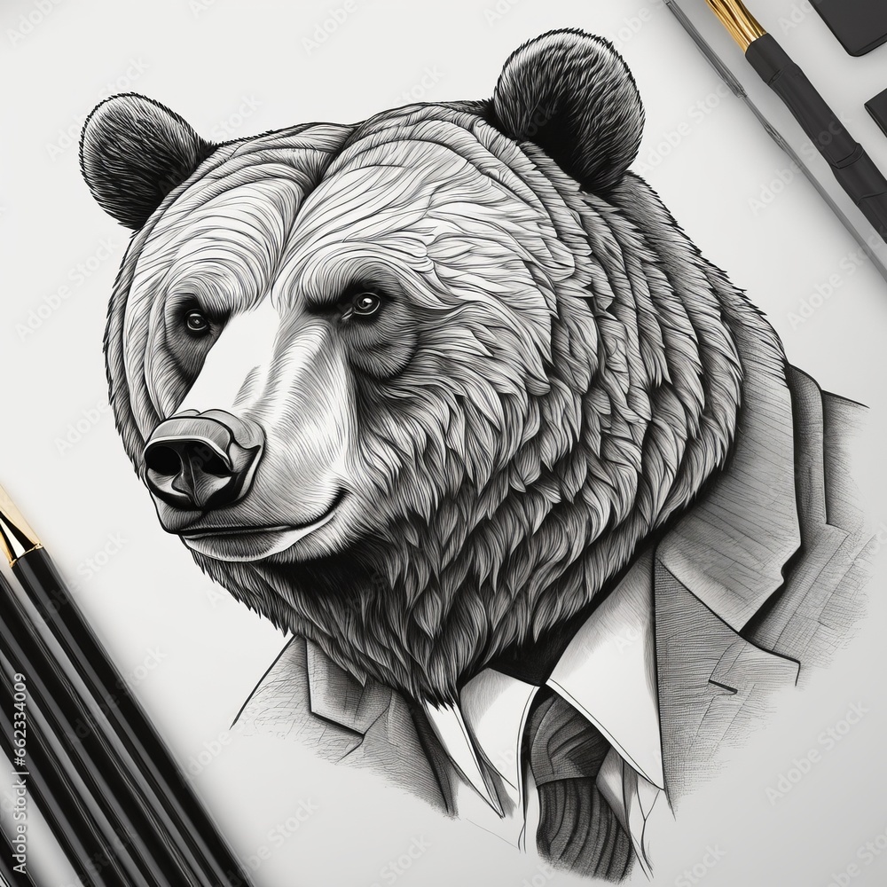 Canvas Prints portrait of bear in a suit. hand drawn illustration of a pen in the notebook.portrait of bear in a suit. hand drawn illustration of a pen in the notebook.bear with pencil and drawing. hand drawn illus