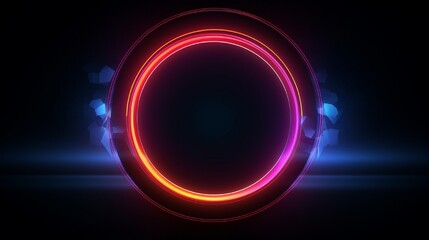 Dark abstract background with a neon circle in the center
