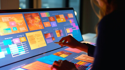 A person using a pen and paper to draw on a tablet screen, in the style of neon-infused digitalism, industrial and technological subjects, kinetic lines and curves