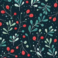 Mistletoe quirky doodle pattern, background, cartoon, vector, whimsical Illustration