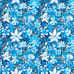 seamless pattern, blue flowers with white lines, background, beautiful, stylish. For packaging, cards, paper, fabrics.