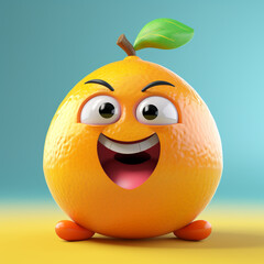 Fruits and vegetables character group isolated on orange background. 3d illustration