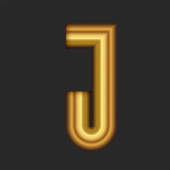 Bold letter J 3d logo simple design, identity initial from golden gradient, minimal style gold metallic logotype.