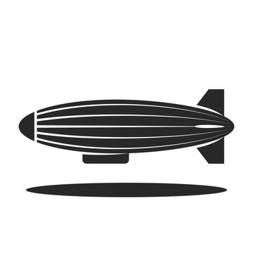 An airship or dirigible balloon logo black and white minimal design, aerostat aircraft isolated on white background simple vector illustration.