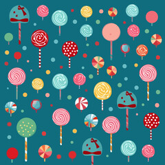 Christmas candy quirky doodle pattern, background, cartoon, vector, whimsical Illustration