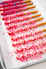 Valentine's Day Chocolate Covered Pretzel Rods