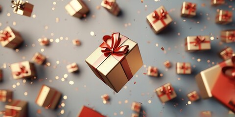 Obraz premium A luxurious gift of various sizes can be used as the background for your greeting card. Generative AI