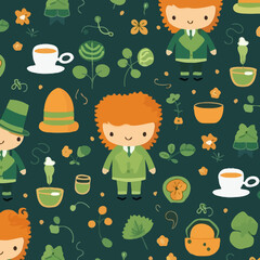 Leprechaun costume quirky doodle pattern, background, cartoon, vector, whimsical Illustration