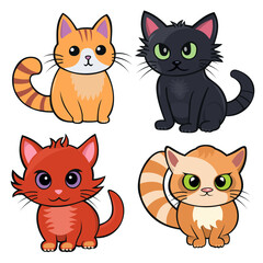 Set of Cartoon Cats Vector Illustration