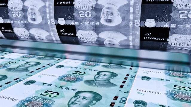 Printing 50 Yuan Banknotes, Animation.Full HD 1920×1080. 06 Second Long.LOOP.