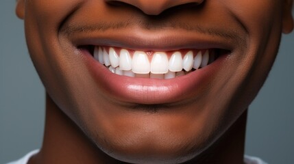 Close up young man with beautiful smile. Teeth whitening.