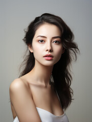 Beautiful Young asian Woman, Clean face with fresh Healthy Skin, Beauty Cosmetics and Facial treatment.