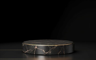 Fototapeta na wymiar Mockup template for product presentation. Luxurious black natural stone podium to display your product packaging. Generative AI