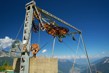 Drive wheel of an abandoned alpine ski lift