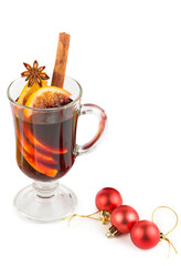 Mulled wine isolated on white . Vertical photo.