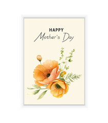 Happy Mother's Day greeting card template with yellow poppies. Elegant realistic Mother's Day cards.