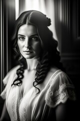 Beautiful woman black and white portrait.