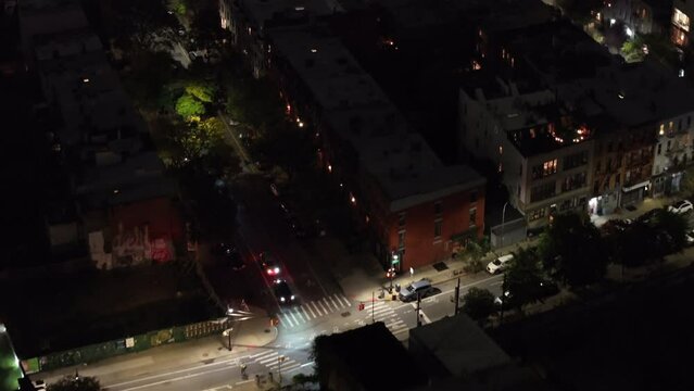 Aerial View Of A Quiet Brooklyn Street At Night