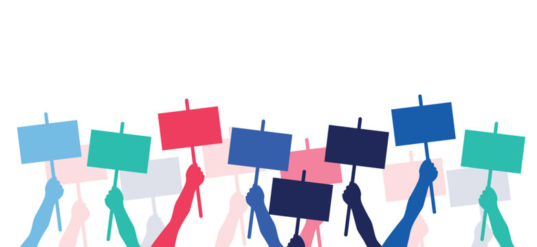 mani con cartelli, manifestazione, corteo, protesta