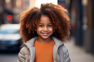 Charming portrait of a young mixed-race boy with a distinctive afro and ginger hair, showcasing unique beauty and joyful youth