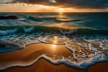 Ocean waves and beach with sand 