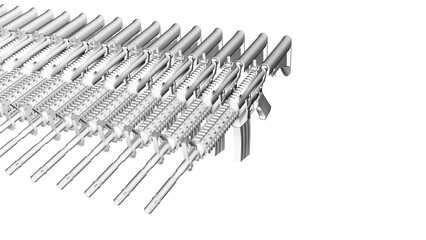 gun, automatic rifle, black and white illustration, 3d render