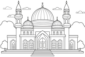 coloring pages hand drawn with mosque outline illustration