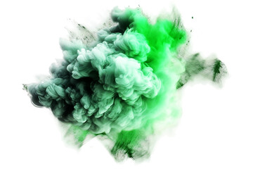 Green smoke cloud.Transparent Green color smoke with isolated white background.