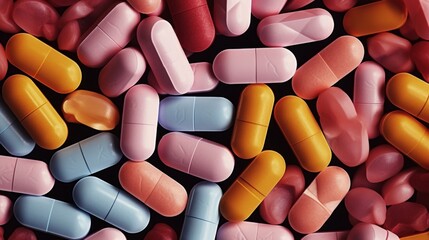 A set of Pills. Medication, pharmaceuticals, tablets, capsules, prescription drugs - obrazy, fototapety, plakaty
