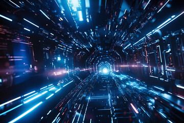Fototapeta premium abstract technology tunnel with motion blur and blue light. 3d rendering