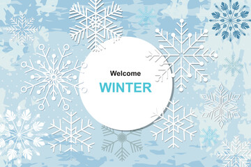 Hello, Winter design background. Origami snowfall. Vector