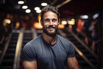 Fototapeta premium Young man in the gym doing weights. Generative AI