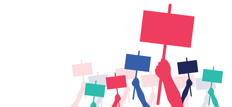 mani con cartelli, manifestazione, corteo, protesta