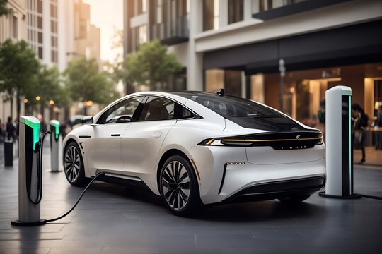 Witness the fusion of luxury and sustainability as affluent individuals recharge their electric cars at upscale stations. These images represent eco-conscious travel in style