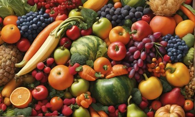 Naklejka na ściany i meble composition of different vegetables and fruits composition of different vegetables and fruits fresh fruits and vegetables