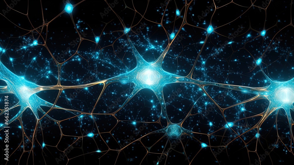 Wall mural neuron cell with glowing blue light, computer generated abstract background. generative ai image