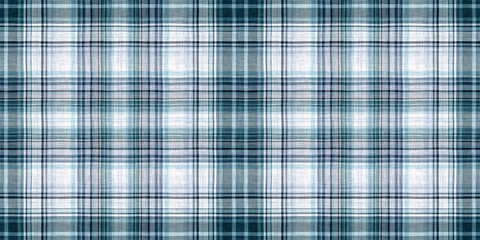 Minimal winter blue tartan linen border. Banner of unisex country cottage plain cotton plaid endless edging.