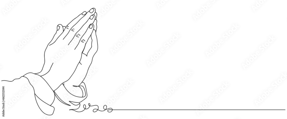 Wall mural praying hand line art vector illustration