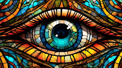 stained glass window abstract background with eye.