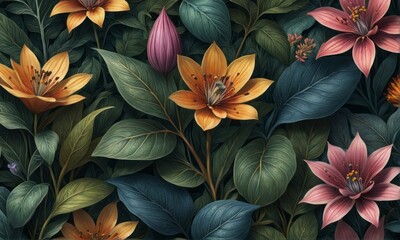 3d render of beautiful floral wallpaper 3d render of beautiful floral wallpaper seamless wallpaper with flowers and leaves, watercolor
