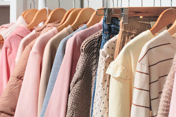 clothing for children and teenagers in children's clothing stores. clothes for children and...