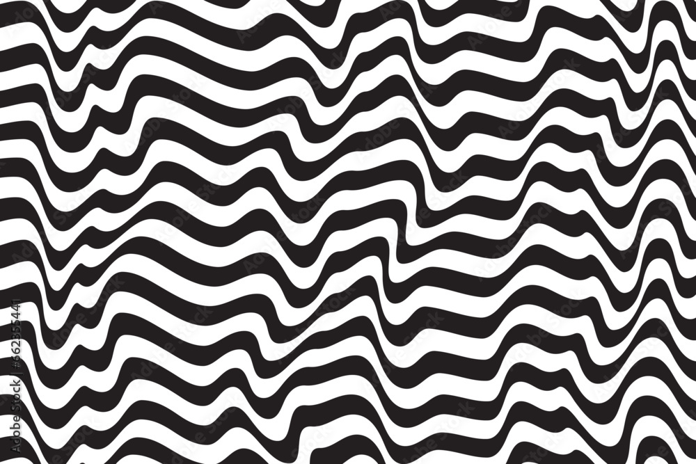 Poster Background with wavy lines. Twisted duo tone backgrounds. Abstract pattern from lines, halftone effect. Black and white texture. Minimalist design template for poster, banner, cover, postcard.	