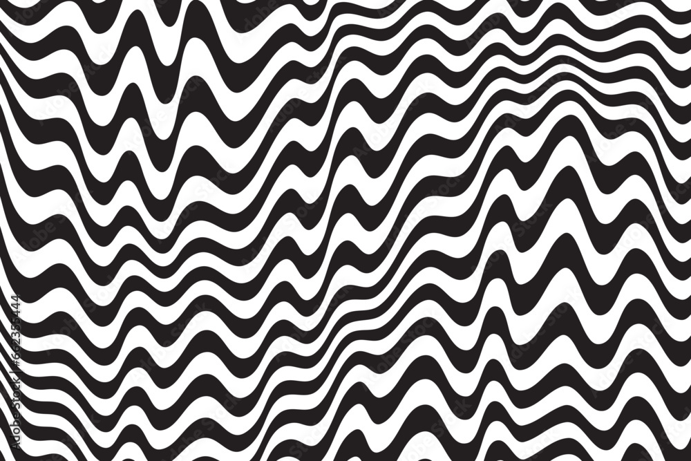 Poster black and white stripes. psychedelic, hypnotic line abstract background. vector pattern. warped wave