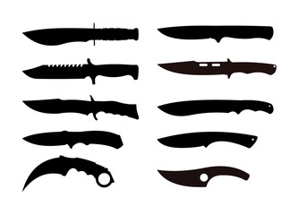 Set of nife silhouette. Military knife, tactical knife, hunting knife - vector illustration